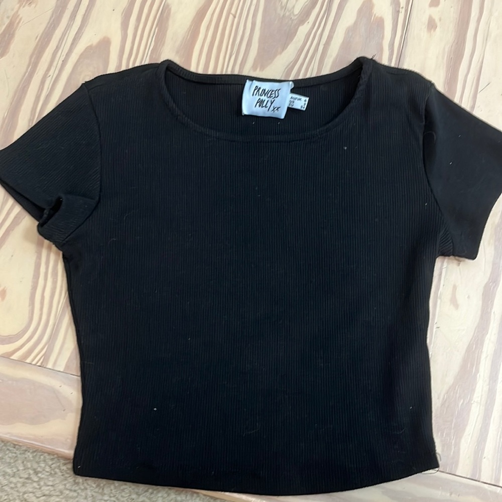 princess poly plain black cropped tee